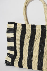 Black Stripe Fringe Tote Bag