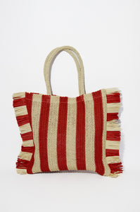 Red Stripe Fringe Tote Bag