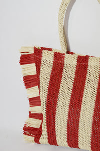 Red Stripe Fringe Tote Bag