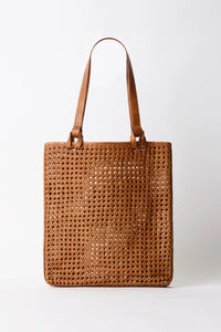 Whiskey Leather Woven Tote