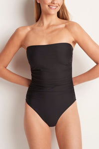 Black Ruched Bandeau One Piece