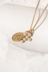 Medallion & Pearl Cross Necklace