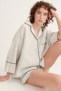 Pin Stripe Ivy Long Sleeve Shirt & Shorts Pyjama Set
