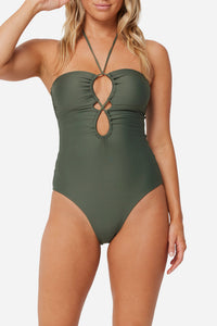 Khaki Keyhole Bandeau One Piece