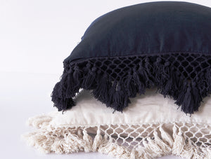 Hand Knotted Fringing Cushion - Prussian Blue