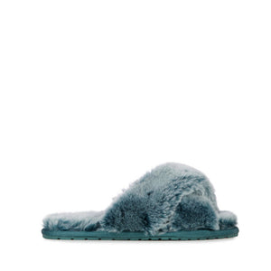 Sheep Skin Cross Front Slides Teal