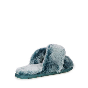 Sheep Skin Cross Front Slides Teal