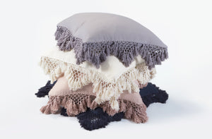 Hand Knotted Fringing Cushion - Parchment